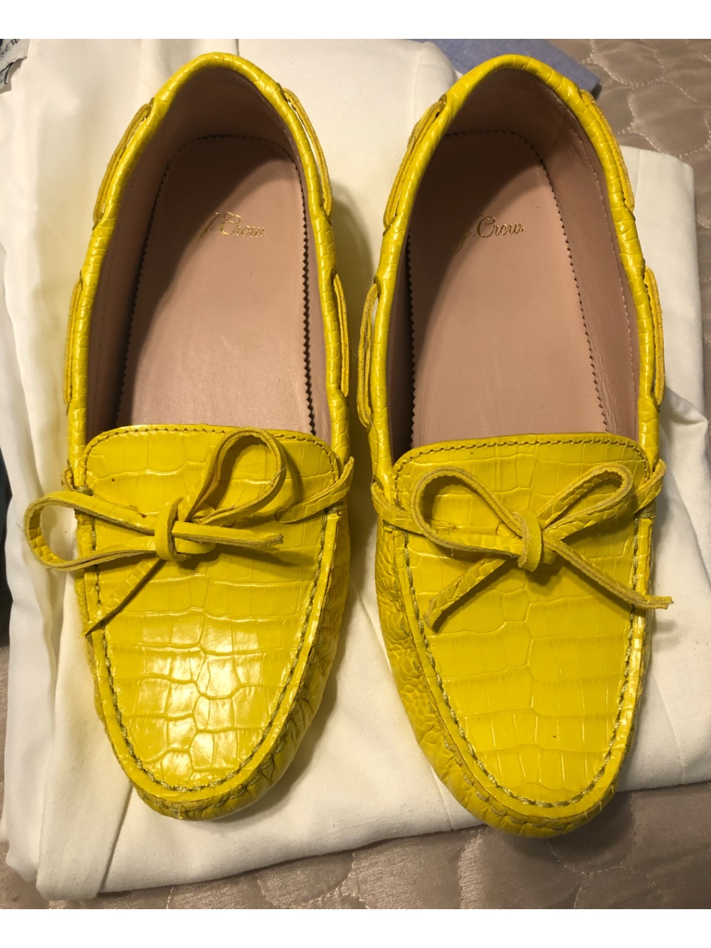 J.Crew Yellow Leather Driving Moccasins Croc Embossed Size 8.5